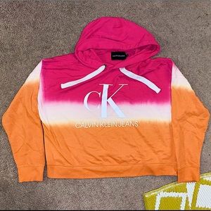 Calvin Klein Jeans Women’s Sweater Hoodie Size L Pink Ombre White Orange